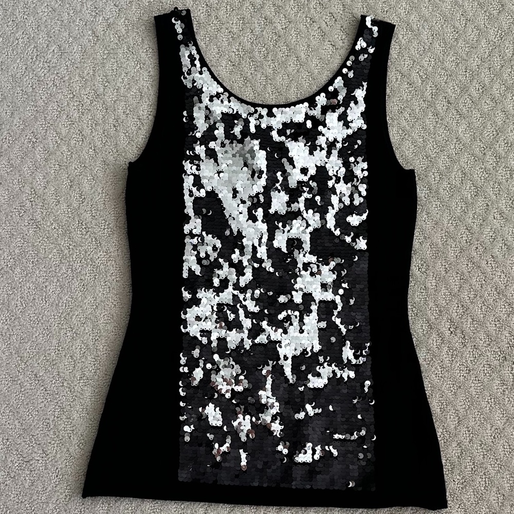 Yoana Baraschi Original Knitwear Sequin Tank Top Black/Silver Size Small